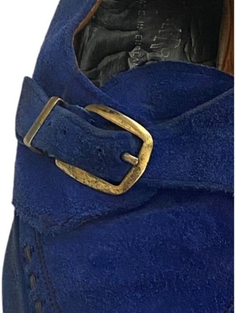 Rare Vtg Dr Martens Made in England Blue Suede Monk Strap Creepers UK 8 US 9 - Picture 9 of 14